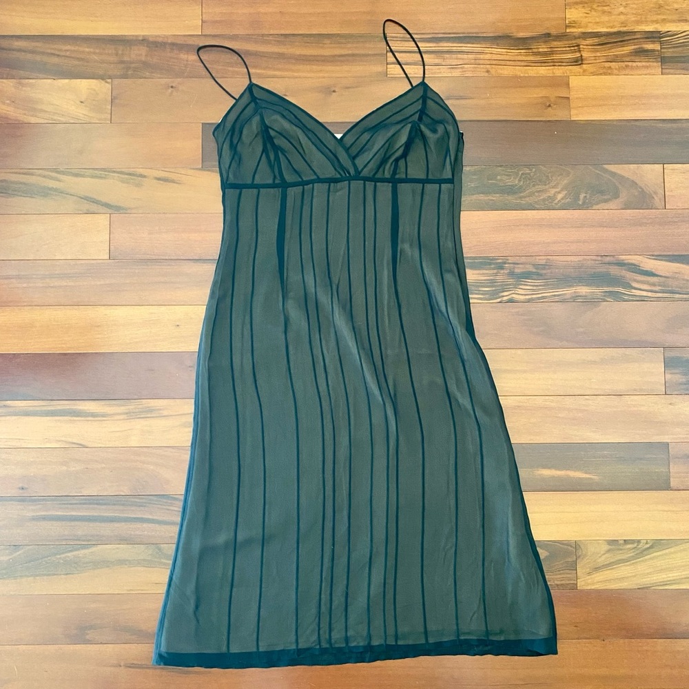 [BLD] Tan Dress with Black Mesh Overlay